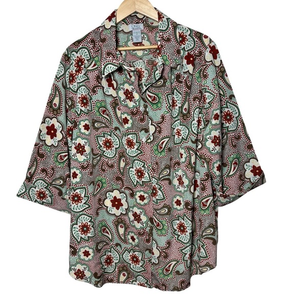 Only Necessities Tops - Only Necessities Blouse Top Button Up Womens 1X Paisley Boho 3/4 Sleeve Western